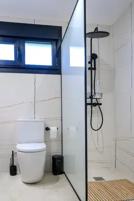 a bathroom with a toilet and a shower at Casa Areas in Boimorto