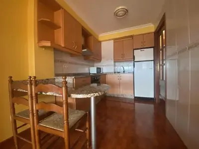 a kitchen with a counter top and a refrigerator at Monte Faro in Lalín