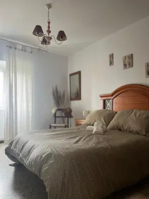 a bedroom with a bed and a ceiling fan at Rincón rural in Tomonde