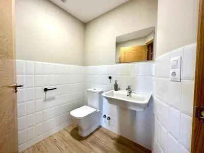 a bathroom with a toilet and a sink at Apartamentos Casa Courego in Vegadeo