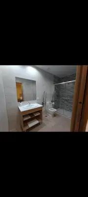 a bathroom with a sink and a toilet at Pensión Palomos in San Xoán de Río