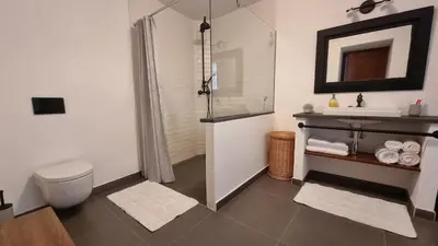 a bathroom with a toilet and a sink at Precioso apartamento con patio centro de Castropol in Castropol