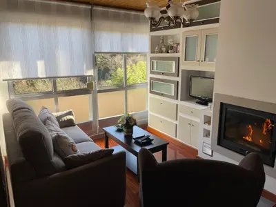 a living room with a couch and a fireplace at Casa da Greta in Parada del Monte