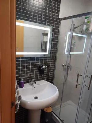 a bathroom with a sink and a shower at Xove Home Mar de Lugo in Jove
