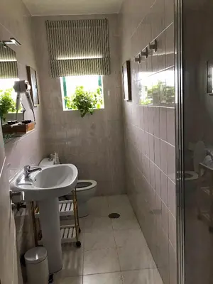 a bathroom with a sink and a toilet and a shower at Dulce Mañana in Portomarin