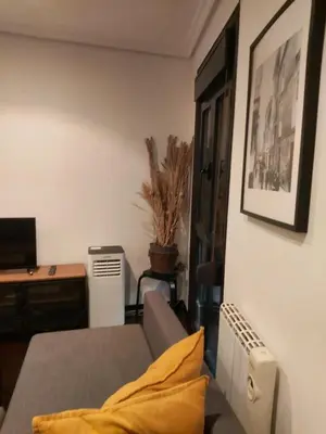 a room with a couch and a desk and a television at YourHouse Ourense Bello 1 Loft in Ourense