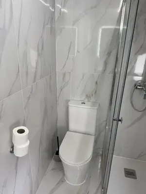 a white bathroom with a toilet and a shower at Casa Lounge Xacobeo in Tríacastela