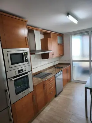a kitchen with wooden cabinets and stainless steel appliances at CREDENCIAL Avda BECERREA in Sarria
