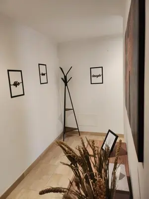 a room with a potted plant and pictures on the wall at CREDENCIAL Avda BECERREA in Sarria