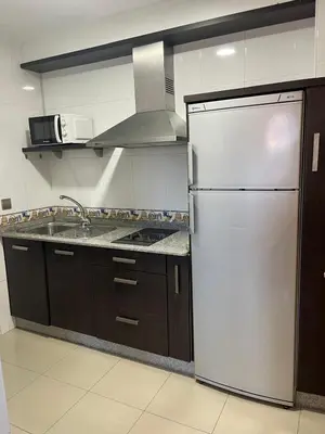 a kitchen with a white refrigerator and a sink at Caldas no Camiño in Caldas de Reis