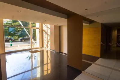 a room with a large window and a view of a street at EnSAN CIPRIAN Urb con Playa y Piscina in San Ciprián