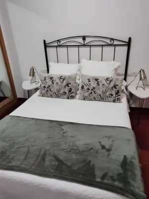 a bedroom with a bed with two night stands at Pensión 5 Caminos in Santiago de Compostela