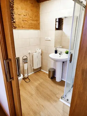a bathroom with a sink and a toilet at Hostal Restaurante LA SENDA in Camponaraya
