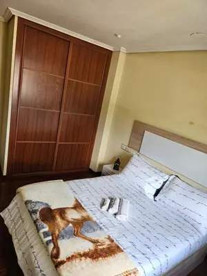 a bedroom with a large bed with two night stands at El pisito de iker in Mondariz