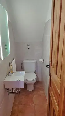 a small bathroom with a toilet and a sink at Casa Rural Sanabria in Otero de Sanabria