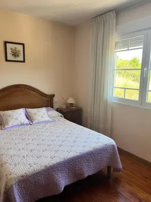 a bedroom with a bed and a window at Casa Macías in Lago de Carucedo