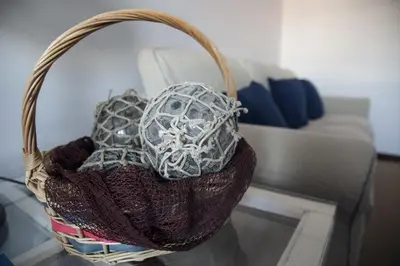 a basket with two eggs in it on a table at A Casa do Porto in Burela de Cabo
