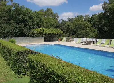 a swimming pool in a yard with bushes at A Palleira in San Amaro