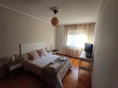 a bedroom with a large bed and a television at Apartamento Camiño de Santiago in Sarria