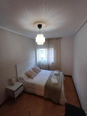 a bedroom with a large bed and a chandelier at Apartamento Camiño de Santiago in Sarria