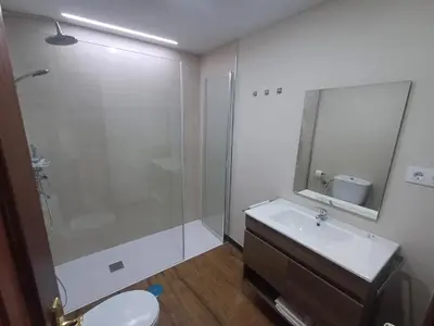 a bathroom with a shower and a sink and a toilet at Apartamento Camiño de Santiago in Sarria