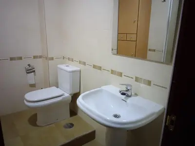 a bathroom with a white toilet and a sink at Adrian in Arzúa
