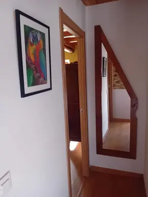 a picture of a parrot on a wall next to a mirror at Apartamentos Rurales Casa Llucas in San Julián