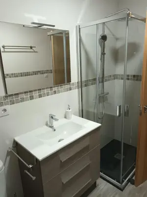 a bathroom with a sink and a shower at Él Rincón de los Sueños B in Vegadecabo