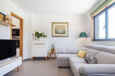 a living room with a couch and a tv at Casa Folgoso in Santiago de Compostela