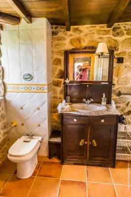 a bathroom with a sink and a toilet at Casa do Ferrador in Penasillás