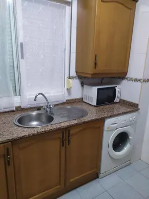 a kitchen with a sink and a washing machine at La Niña in Tineo