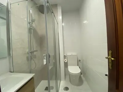 a bathroom with a shower and a toilet and a sink at A un Paso in Caldas de Reis