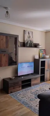 a living room with a flat screen tv on a entertainment center at La Vega De Somiedo 1 in Aguino