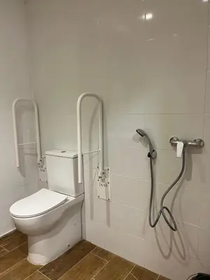 a bathroom with a toilet and a shower at Albergue Freixo in Palas de Rei