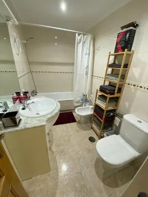 a bathroom with a white toilet and a sink at El Atico de Arriba in Viveiro