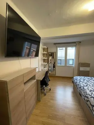 a bedroom with a desk and a bed and a deskicterictericterswersswers at El Bierzo - Ponferrada in Ponferrada