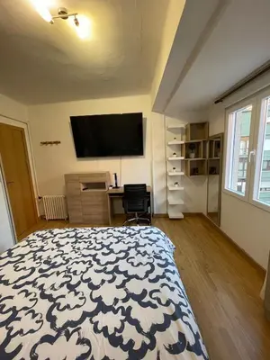 a bedroom with a bed and a flat screen tv at El Bierzo - Ponferrada in Ponferrada