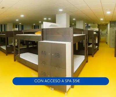 a row of lockers in a room with yellow floors at Albergue Spa Cruceiro de Pedrouzo in O Pedrouzo
