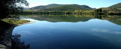 a view of a lake with mountains in the background at Casa Divina in Lago de Carucedo