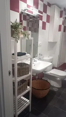 a bathroom with a sink and a toilet at Apartamento Galería Cine Colón in Ribadeo