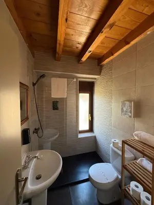 a bathroom with a white sink and a toilet at De Mamá in Molinaseca