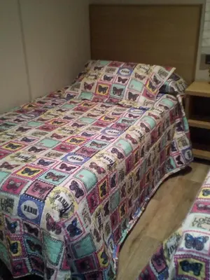 two beds in a room with a quilt on them at Casa Rural El Cabo in Carucedo