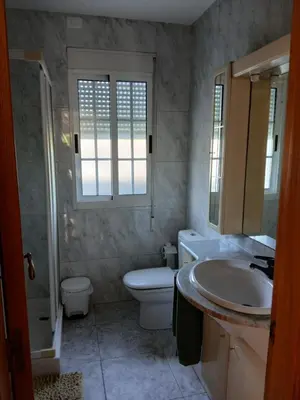 a bathroom with a toilet and a sink and a mirror at Casa Pucho Castroverde in Barreiros