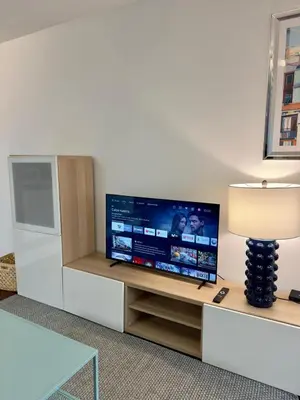 a living room with a large flat screen tv at Viorneira in Milladoiro