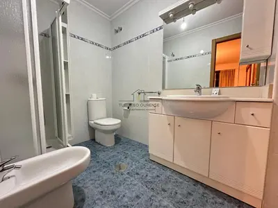 a bathroom with a sink and a toilet and a mirror at Parque Ávila in Ourense