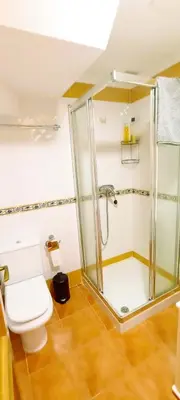 a bathroom with a shower and a toilet at EnFOZ Duplex En La Playa in Foz