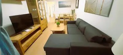 a living room with a couch and a television at EnFOZ Playa A Rapadoira in Foz