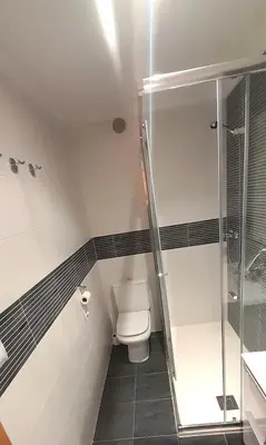a bathroom with a toilet and a shower at EnSAN CIPRIAN Con Playa Piscina y Parking in San Ciprián