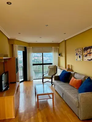 a living room with a couch and a table at Vistas Miño II in Ourense
