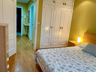 a bedroom with a bed and a white cabinet at Vistas Miño II in Ourense